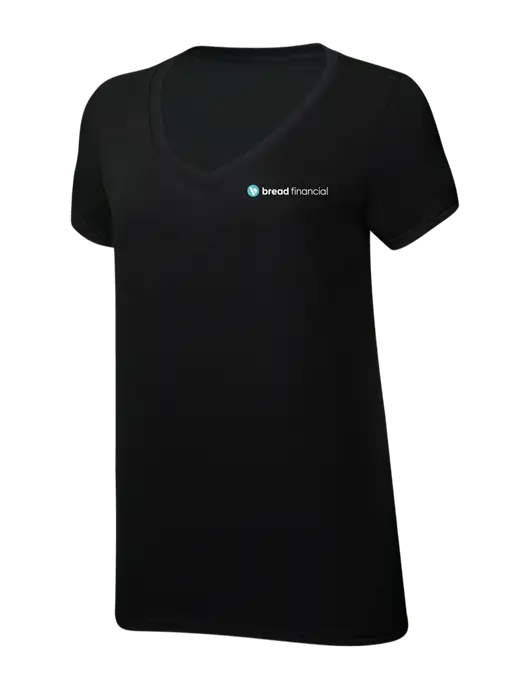 Womens Simply Soft V-Neck Black 4.5oz  Poly/Combed Ring Spun Cotton T-Shirt w/Bread Financial Logo