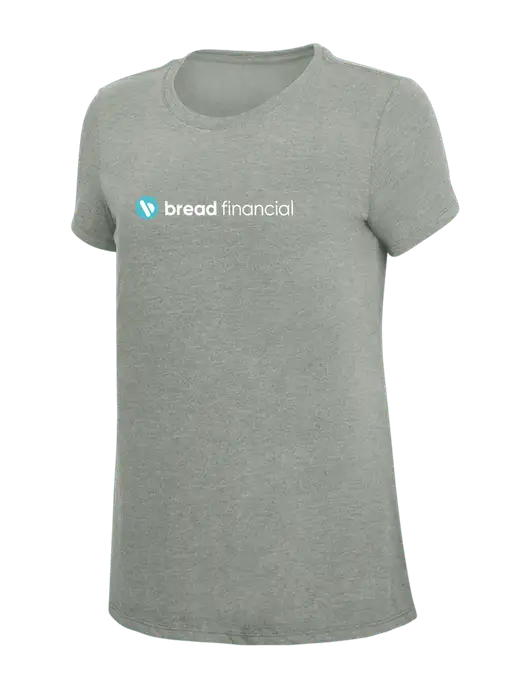 Womens Simply Soft Grey Frost 4.5oz  Poly/Combed Ring Spun Cotton T-Shirt w/Bread Financial Logo