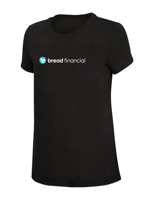 Womens Simply Soft Black 4.5oz Poly/Combed Ring Spun Cotton T-Shirt w/Bread Financial Logo