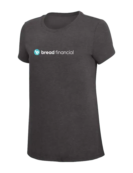 Womens Simply Soft Heather Charcoal 4.5oz  Poly/Combed Ring Spun Cotton T-Shirt w/Bread Financial Logo