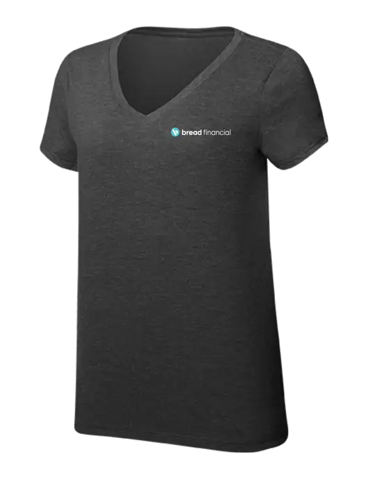 Womens Simply Soft V-Neck Black Frost 4.5oz  Poly/Combed Ring Spun Cotton T-Shirt w/Bread Financial Logo