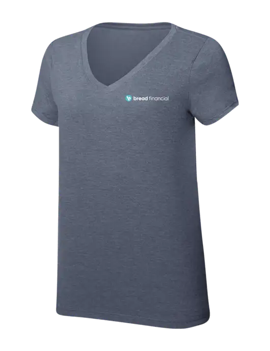 Womens Simply Soft V-Neck Navy Frost 4.5oz  Poly/Combed Ring Spun Cotton T-Shirt w/Bread Financial Logo
