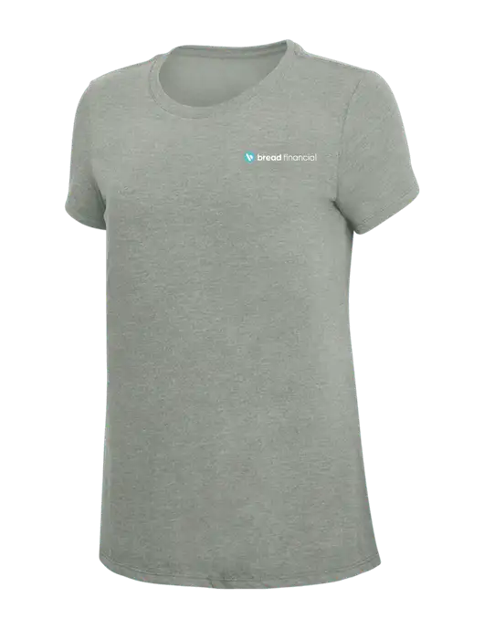 Womens Simply Soft Grey Frost 4.5oz  Poly/Combed Ring Spun Cotton T-Shirt w/Bread Financial Logo