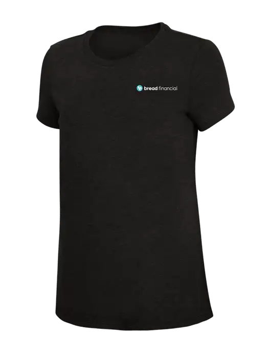 Womens Simply Soft Black 4.5oz Poly/Combed Ring Spun Cotton T-Shirt w/Bread Financial Logo