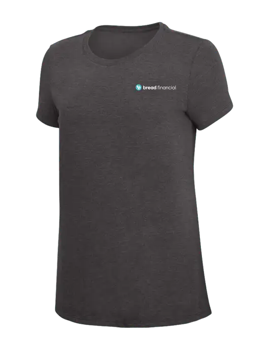 Womens Simply Soft Heather Charcoal 4.5oz  Poly/Combed Ring Spun Cotton T-Shirt w/Bread Financial Logo