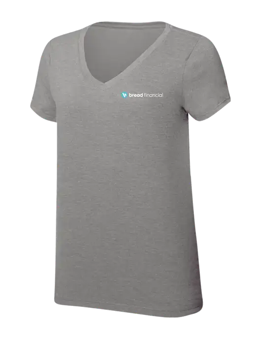 Womens Simply Soft V-Neck Grey Frost 4.5oz  Poly/Combed Ring Spun Cotton T-Shirt w/Bread Financial Logo