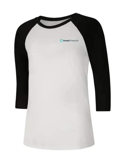 Womens Simply Soft 3/4 Sleeve Black/White Ring Spun Cotton T-Shirt w/Bread Financial Logo