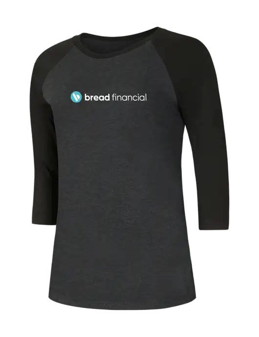 Womens Simply Soft 3/4 Sleeve Black/Black Frost Ring Spun Cotton T-Shirt w/Bread Financial Logo