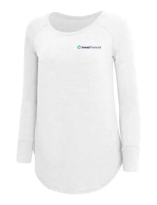 Womens Perfect Wide Collar Tunic Tri-Blend White 4.5 oz T-Shirt w/Bread Financial Logo