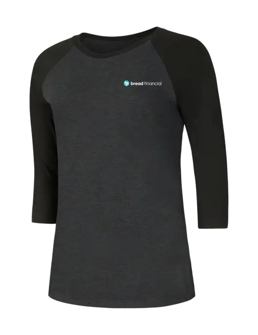 Womens Simply Soft 3/4 Sleeve Black/Black Frost Ring Spun Cotton T-Shirt w/Bread Financial Logo