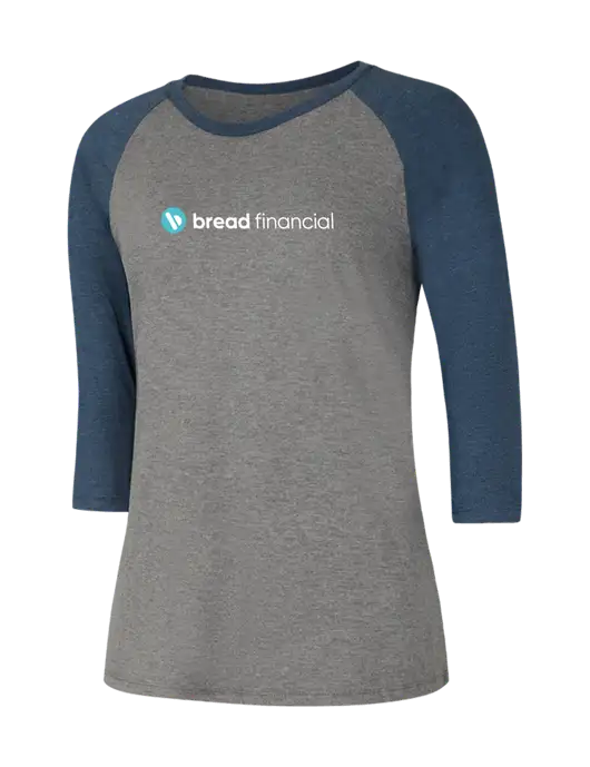 Womens Simply Soft 3/4 Sleeve Navy Frost/Grey Frost Ring Spun Cotton T-Shirt w/Bread Financial Logo
