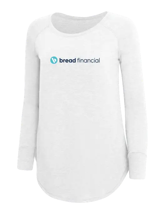 Womens Perfect Wide Collar Tunic Tri-Blend White 4.5 oz T-Shirt w/Bread Financial Logo