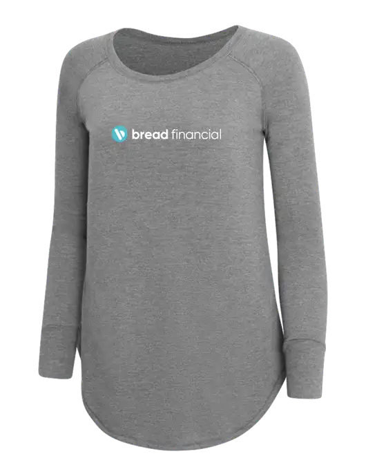 Womens Perfect Wide Collar Tunic Tri-Blend Grey Frost 4.5 oz T-Shirt w/Bread Financial Logo