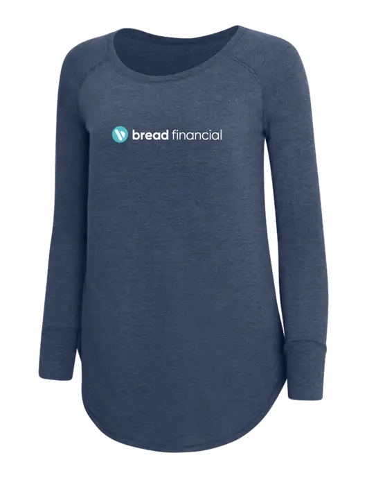 Womens Perfect Wide Collar Tunic Tri-Blend Navy Frost 4.5 oz T-Shirt w/Bread Financial Logo