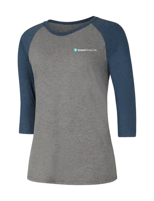 Womens Simply Soft 3/4 Sleeve Navy Frost/Grey Frost Ring Spun Cotton T-Shirt w/Bread Financial Logo