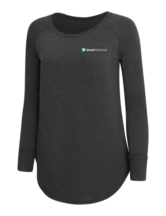 Womens Perfect Wide Collar Tunic Tri-Blend Black Frost 4.5 oz T-Shirt w/Bread Financial Logo