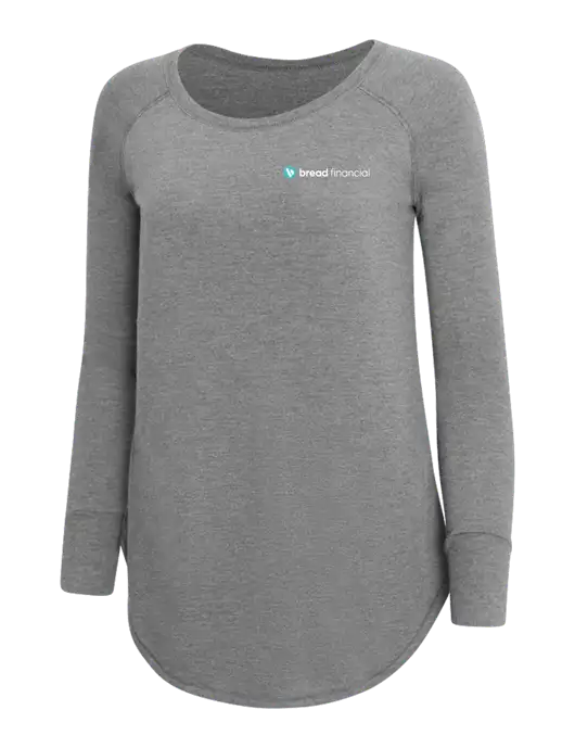 Womens Perfect Wide Collar Tunic Tri-Blend Grey Frost 4.5 oz T-Shirt w/Bread Financial Logo