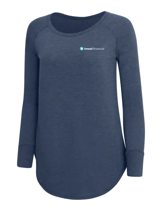 Womens Perfect Wide Collar Tunic Tri-Blend Navy Frost 4.5 oz T-Shirt w/Bread Financial Logo