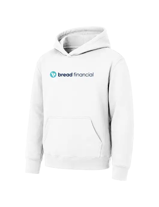 Youth White 7.8 oz Pullover Hooded Sweatshirt w/Bread Financial Logo