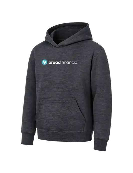 Youth Dark Heather Grey 7.8 oz Pullover Hooded Sweatshirt w/Bread Financial Logo
