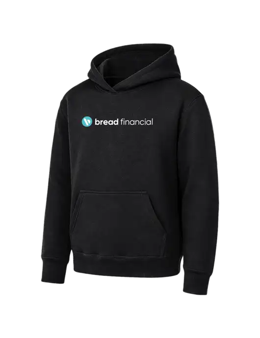 Youth Black 7.8 oz Pullover Hooded Sweatshirt w/Bread Financial Logo