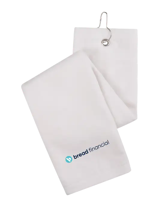 White Tri-Fold Golf Towel with Grommet w/Bread Financial Logo