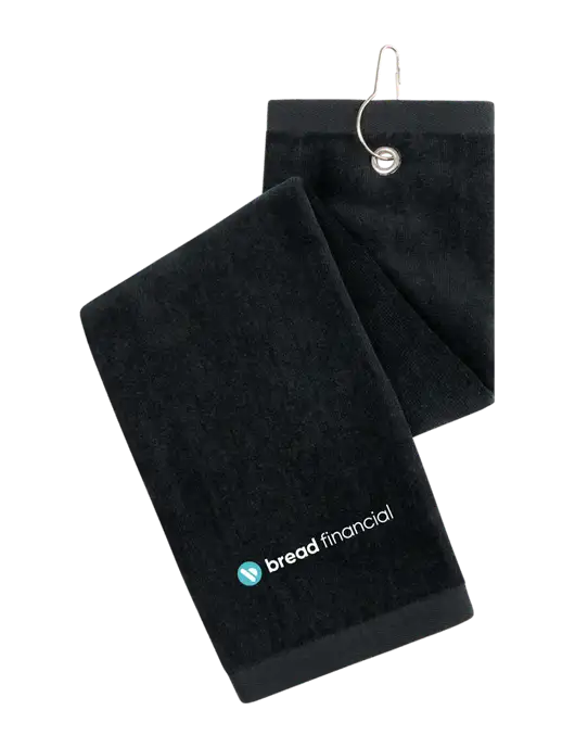 Black Tri-Fold Golf Towel with Grommet w/Bread Financial Logo