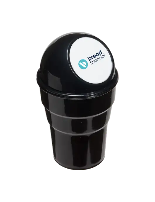 Black Car Cup Holder Trash Can w/Bread Financial Logo