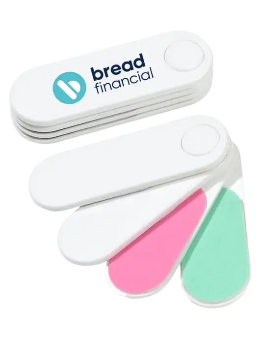 White Folding Nail Files & Buffer w/Bread Financial Logo