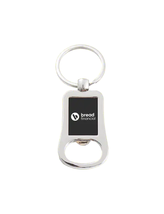 Silver & Black Bottle Opener Keychain w/Bread Financial Logo