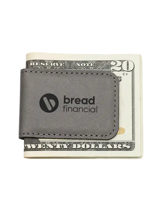 Gray Leatherette Money Clip w/Bread Financial Logo