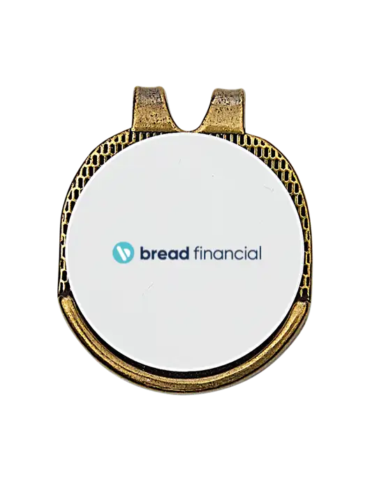 Antique Gold Hat Clip w/Golf Ball Marker w/Bread Financial Logo