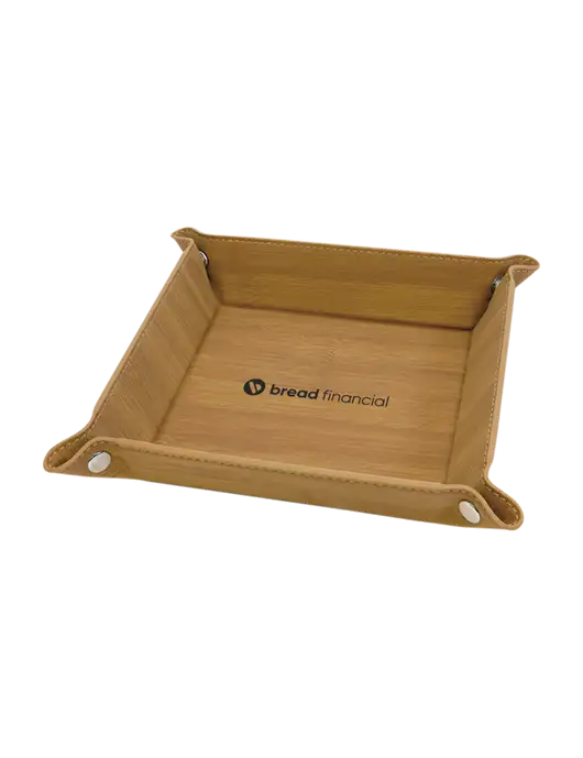 Bamboo Leatherette Valet Tray, 6 x 6 w/Bread Financial Logo