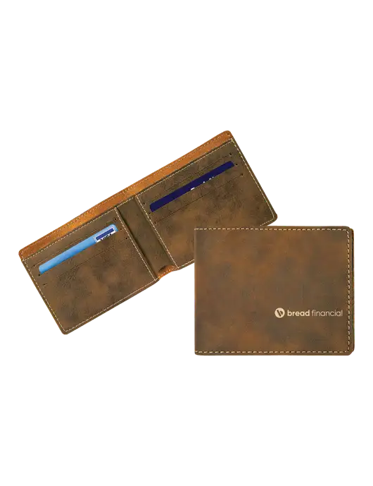 Rustic Leatherette Bifold Wallet w/Bread Financial Logo