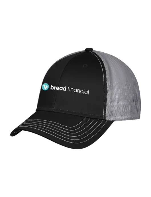 Black/Medium Dark Grey Mesh Trucker Cap Snap Back w/Bread Financial Logo