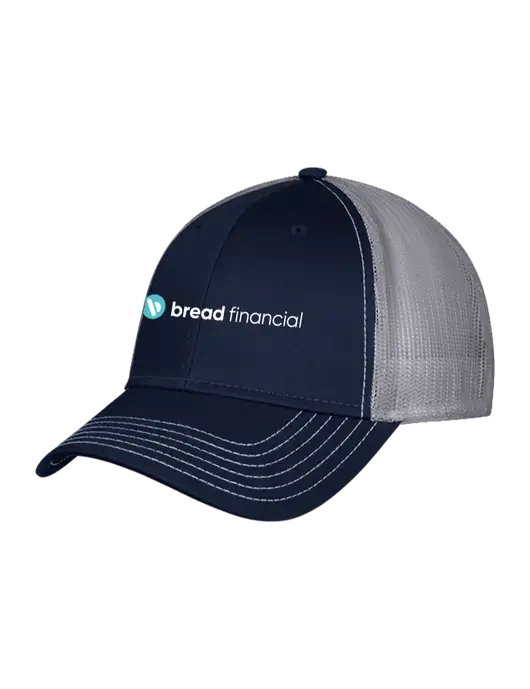 Navy & Grey Mesh Trucker Cap Snap Back w/Bread Financial Logo
