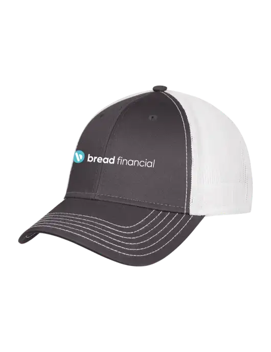 Dark Grey/White Mesh Trucker Cap Snap Back w/Bread Financial Logo