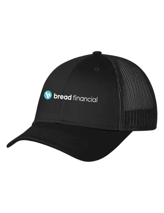 Black Mesh Trucker Cap Snap Back w/Bread Financial Logo