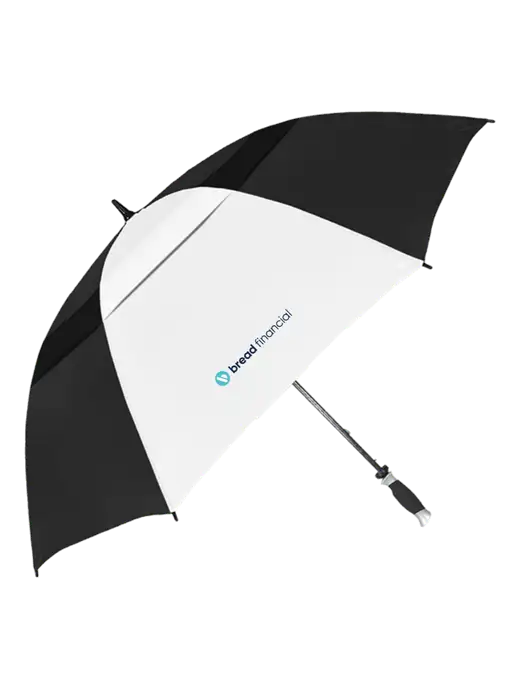 Black/White Vented Typhoon Tamer Golf Umbrella w/Bread Financial Logo