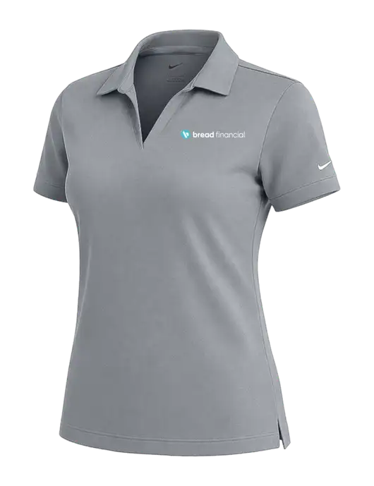 NIKE Medium Grey Womens Dri-Fit Micro Pique Polo w/Bread Financial Logo