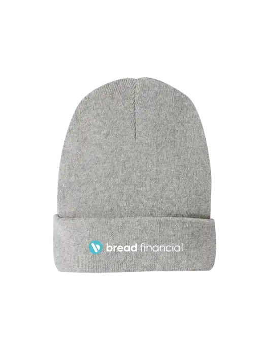 Recycled Light Heather Grey Beanie w/Bread Financial Logo