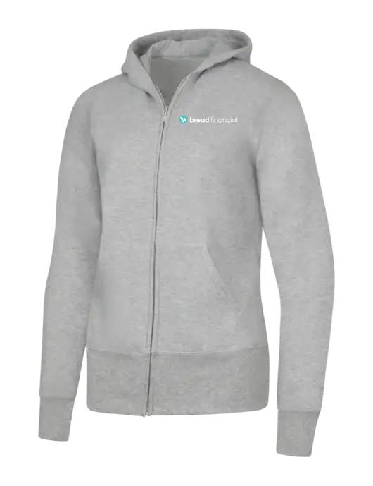 Grey Heather Womens Core Fleece Full-Zip Hooded Sweatshirt w/Bread Financial Logo