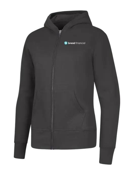 Charcoal Womens Core Fleece Full-Zip Hooded Sweatshirt w/Bread Financial Logo
