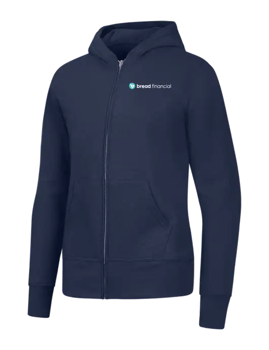 Navy Womens Core Fleece Full-Zip Hooded Sweatshirt w/Bread Financial Logo