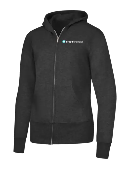 Dark Heather Grey Womens Core Fleece Full-Zip Hooded Sweatshirt w/Bread Financial Logo
