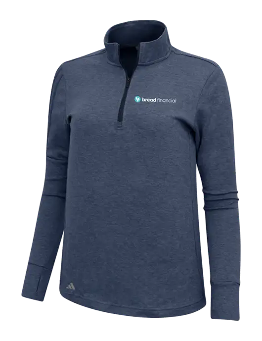 Adidas Navy Melange Womens 3 Stripes Quarter Zip Sweater w/Bread Financial Logo