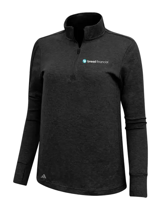 Adidas Black Melange Womens 3 Stripes Quarter Zip Sweater w/Bread Financial Logo