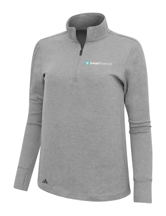 Adidas Light Grey Melange Womens 3 Stripes Quarter Zip Sweater w/Bread Financial Logo