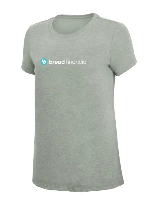 Womens Simply Soft Heathered Light Grey 4.5oz Poly/Combed Ring Spun Cotton T-Shirt w/Bread Financial Logo