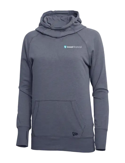 New Era True Navy Heather Womens Tri-Blend Fleece Pullover Hoodie w/Bread Financial Logo